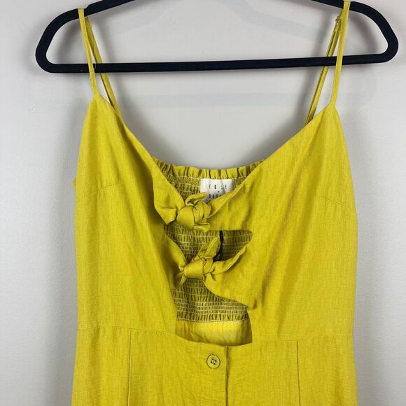 Lost Wonder Midi Dress Women's Medium Yellow Smocked Button Front Cut Out Beachy - Picture 3 of 9